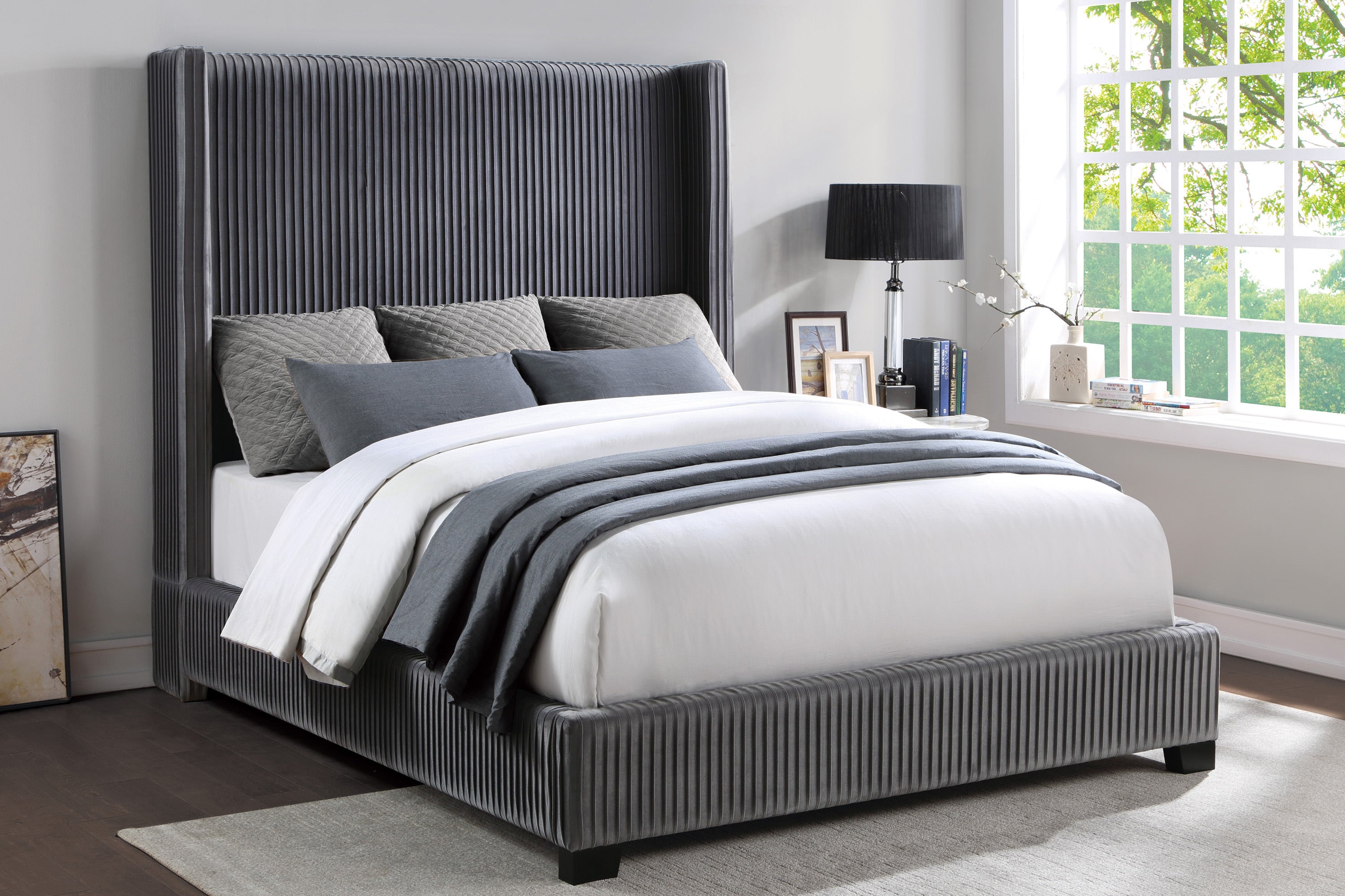 Glenbury Bed in Dark Grey Velvet