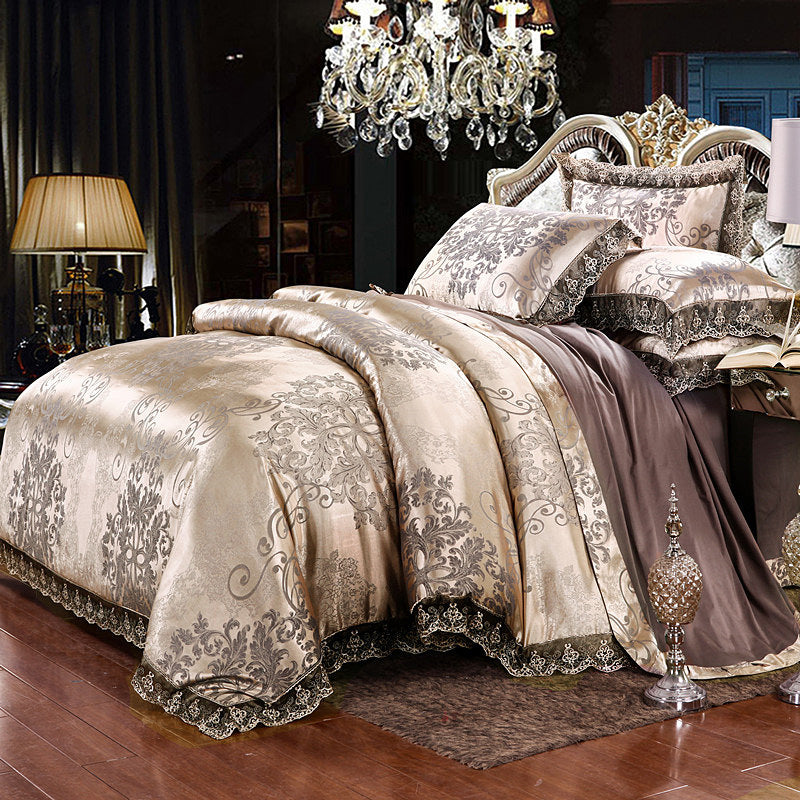 Jacquard Cotton FourβPiece Luxury Bedding Set β Pure Cotton Duvet Cover & SilkβSatin Finish Bed Sheet