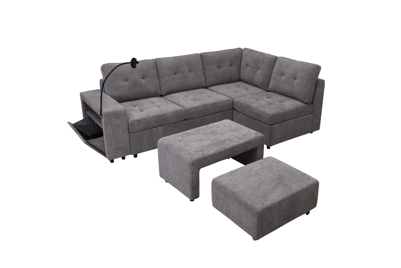 Leon Sectional with Bench in Grey