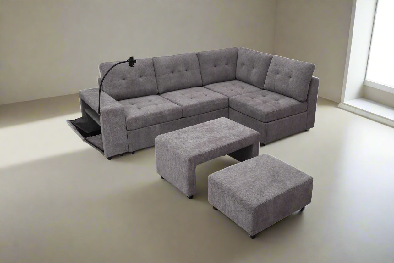 Leon Sectional with Bench in Grey