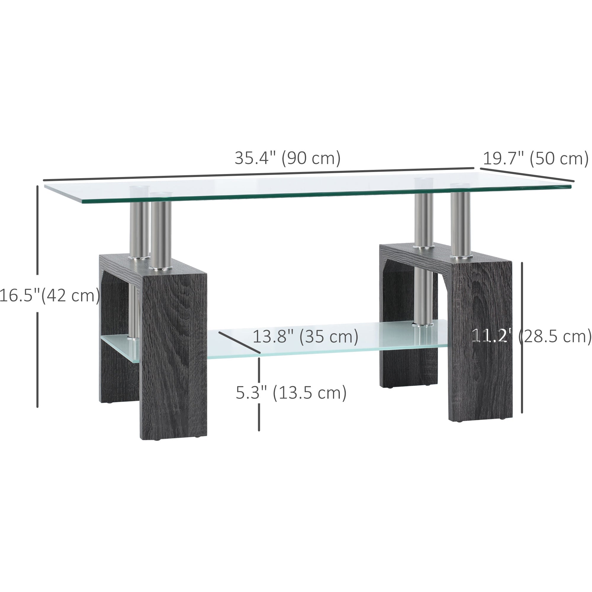 Sutton Rectangular Glass Coffee Table with Tempered Glass Top-Grey