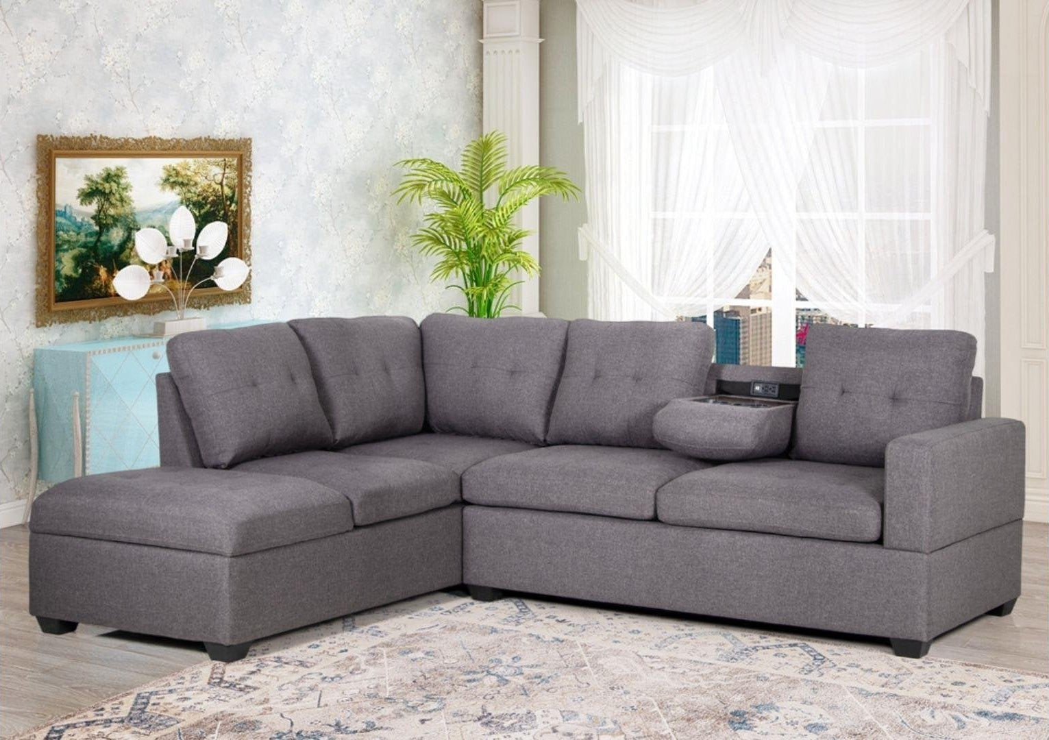 Mia USB Sectional with Reversible Storage Chaise