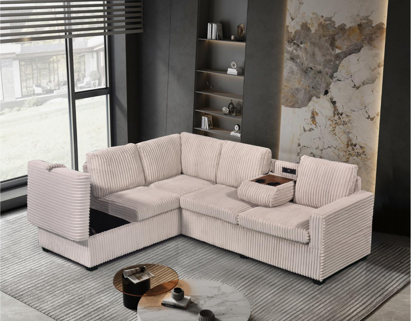 Snug USB Storage Sectional in Beige