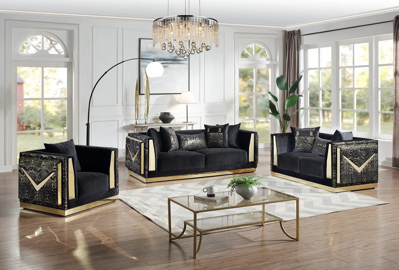 Hailey 3pc Sofa Set in Black