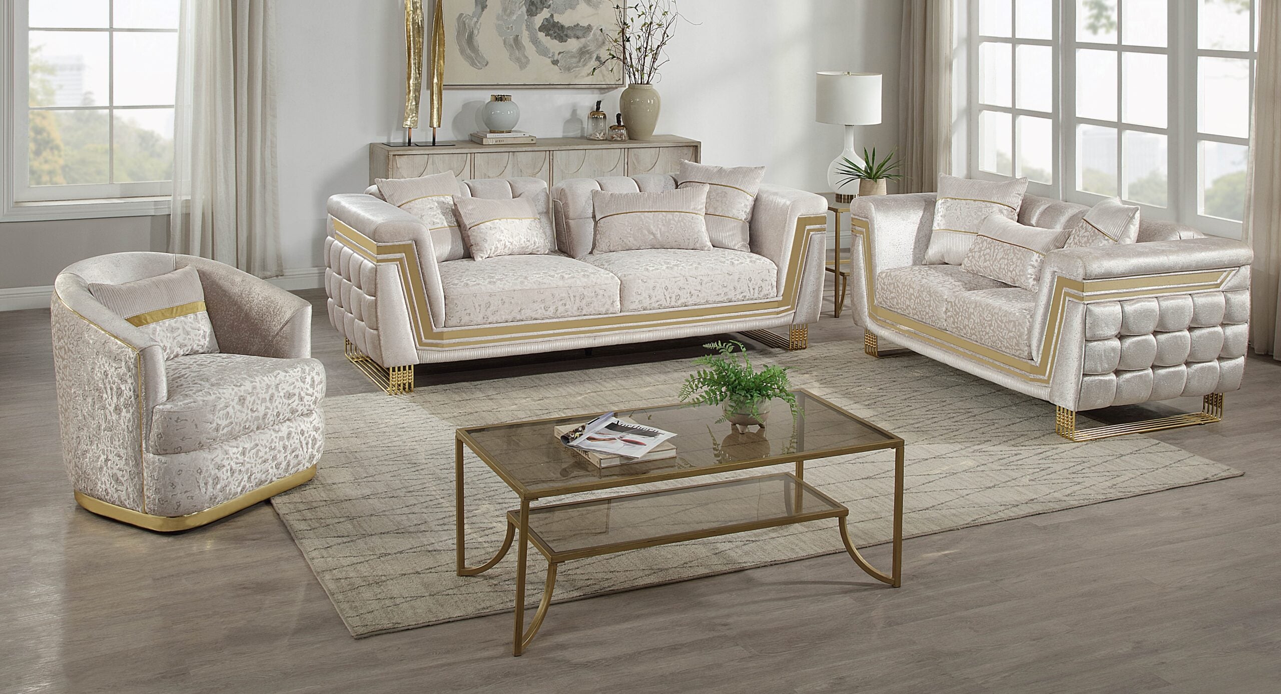 Azure 3pc Sofa Set in Cream