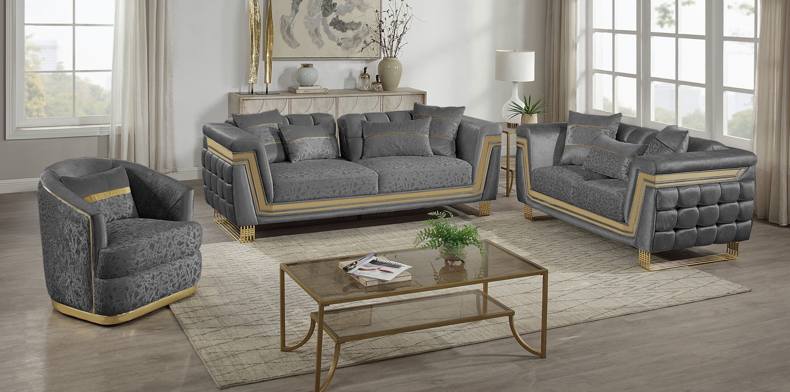 Azure 3pc Sofa Set in Grey