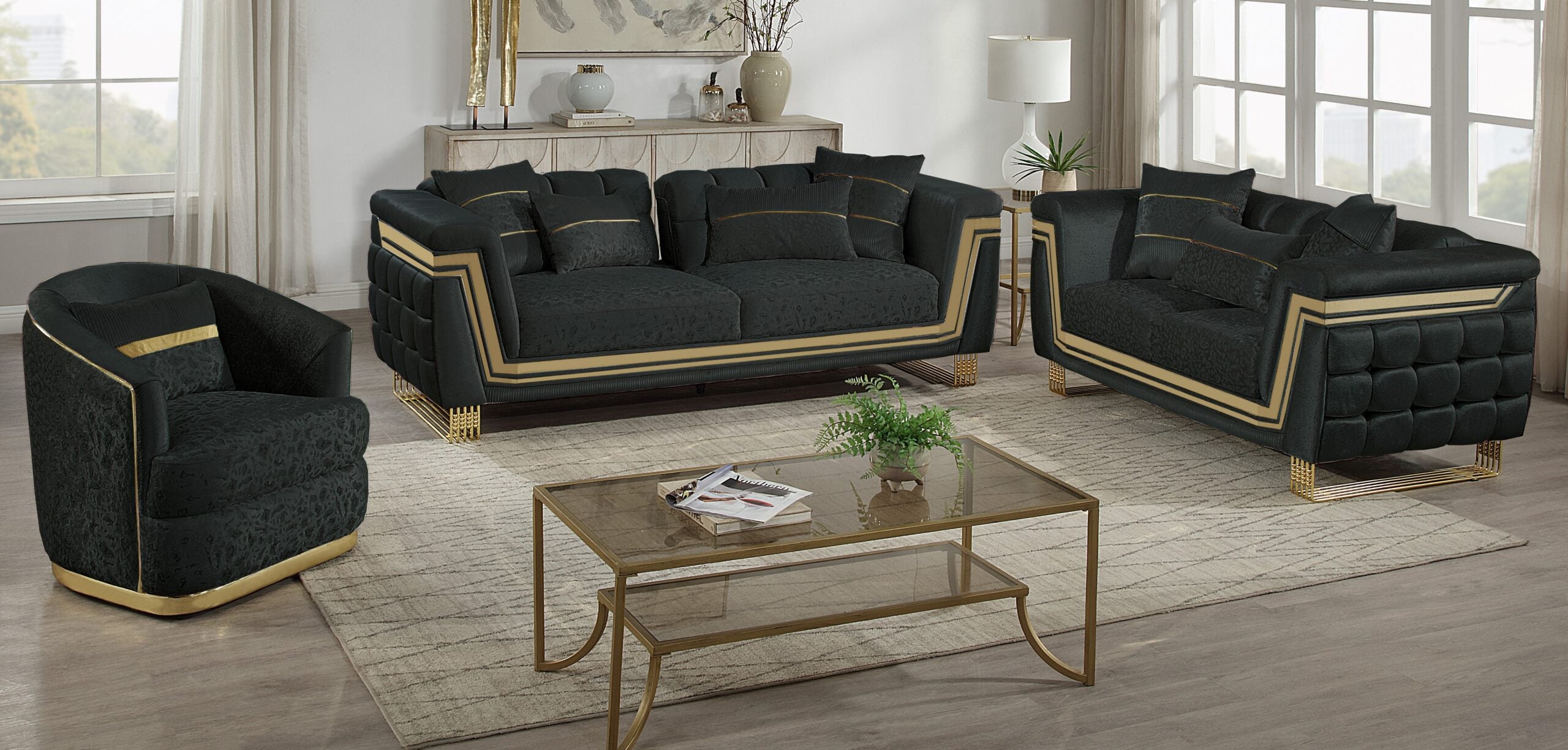 Azure 3pc Sofa Set in Black