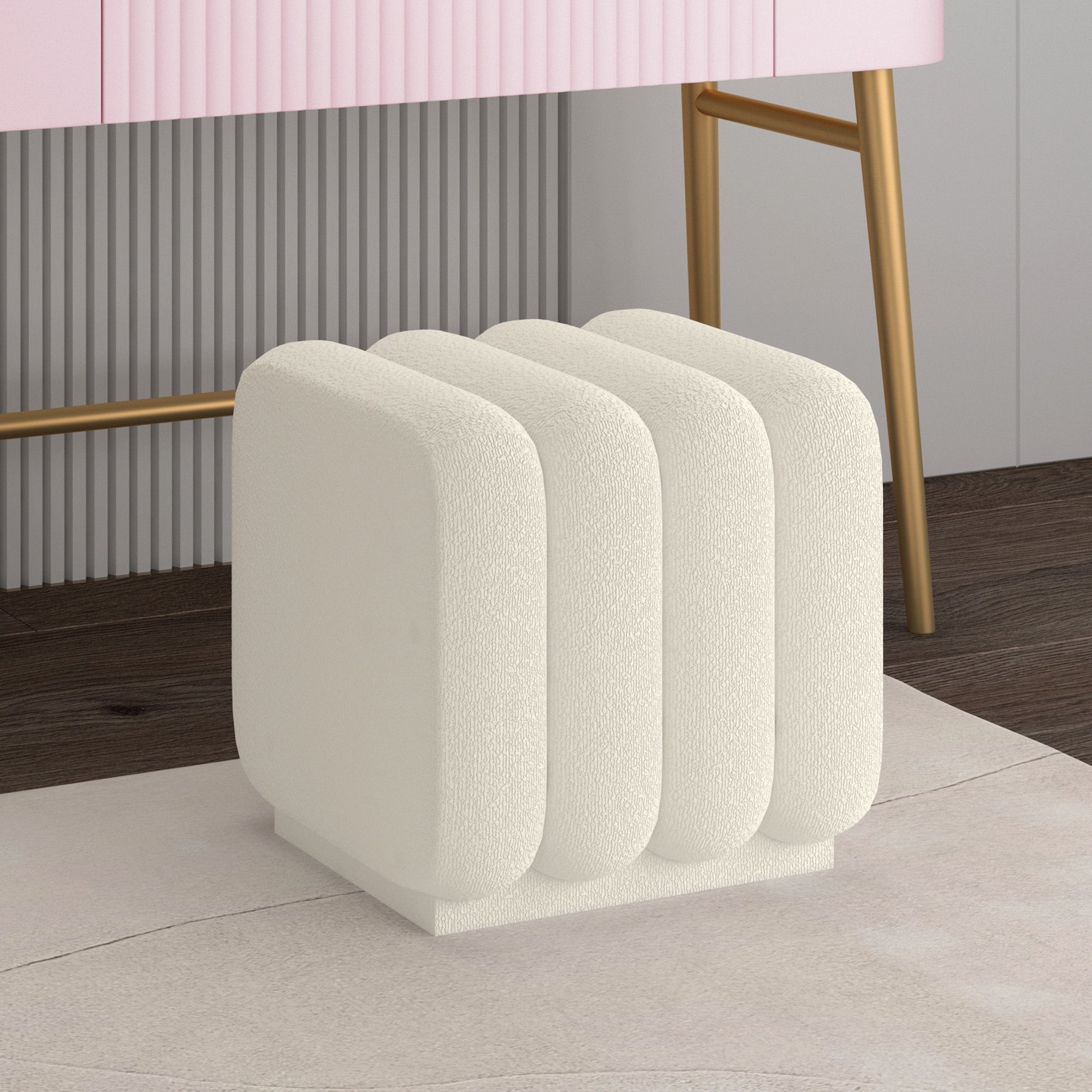 Rigel Small Square Ottoman in Ivory Boucle