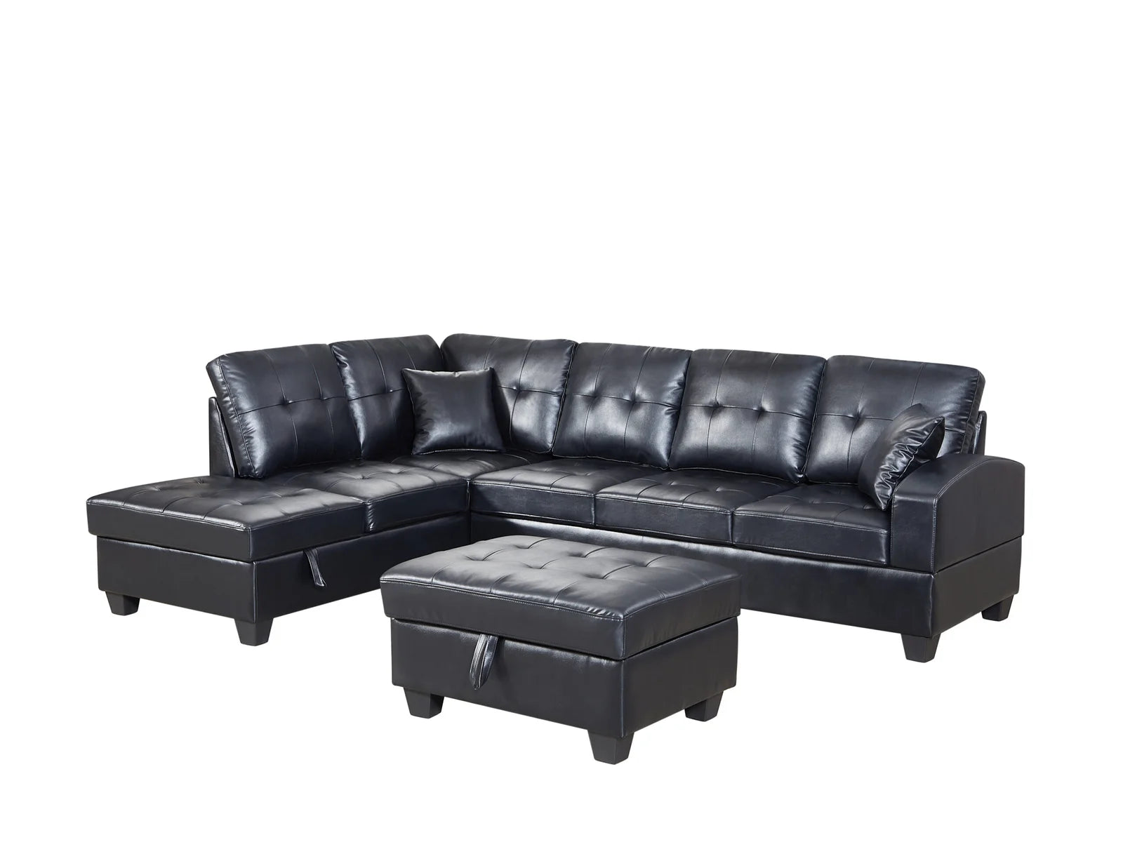 Anthony Sectional with Storage Ottoman in Black