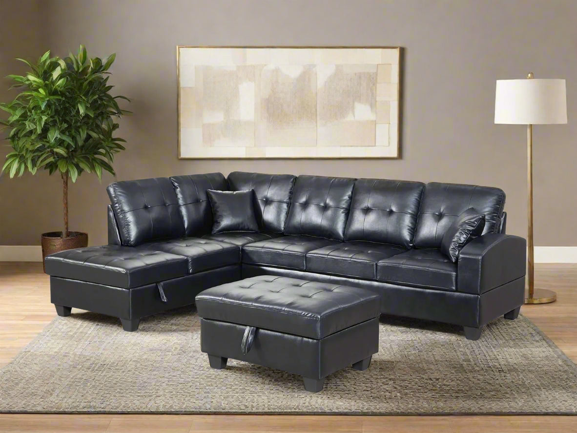 Anthony Sectional with Storage Ottoman in Black