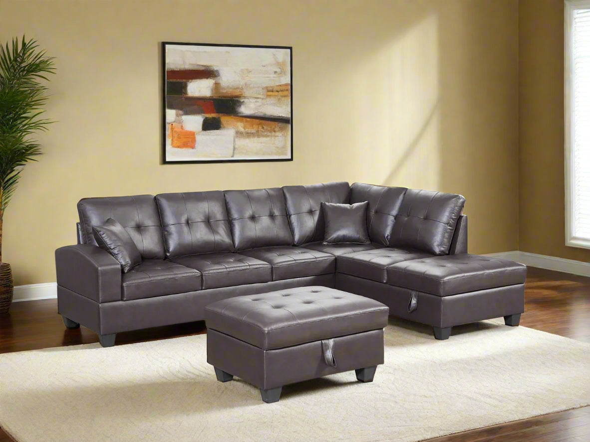 Anthony Sectional with Storage Ottoman in Brown