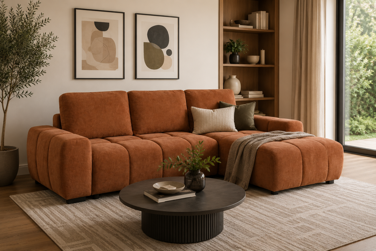 Burnt Orange Sleeper Sectional