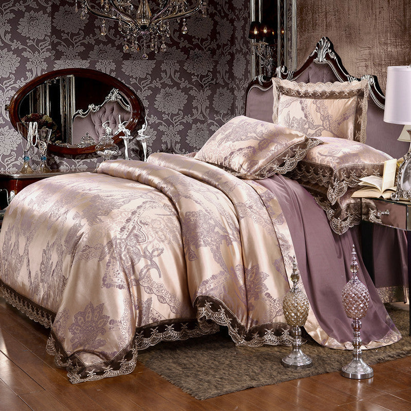 Jacquard Cotton FourβPiece Luxury Bedding Set β Pure Cotton Duvet Cover & SilkβSatin Finish Bed Sheet