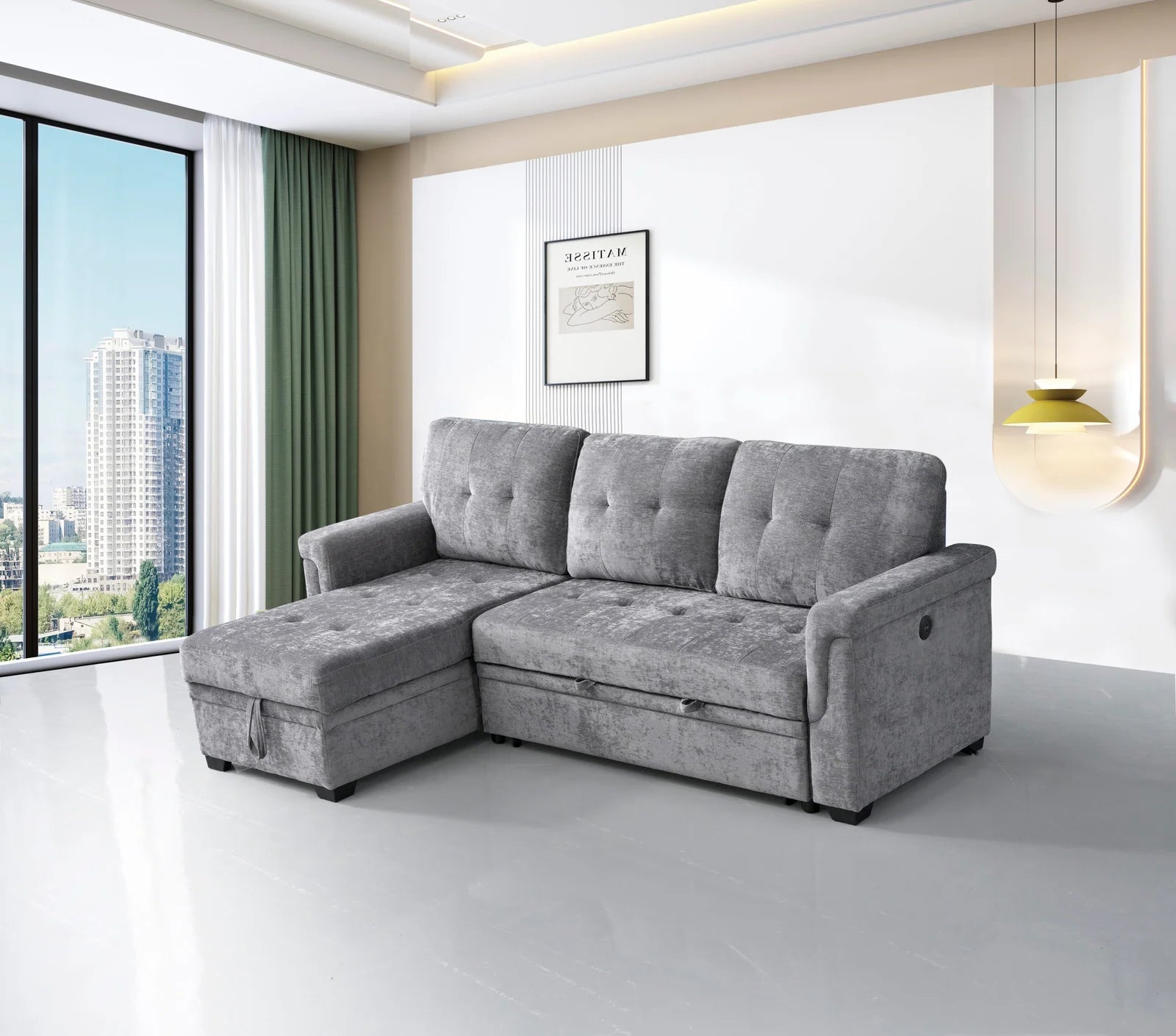 Samantha Sleeper Sectional with USB in Grey