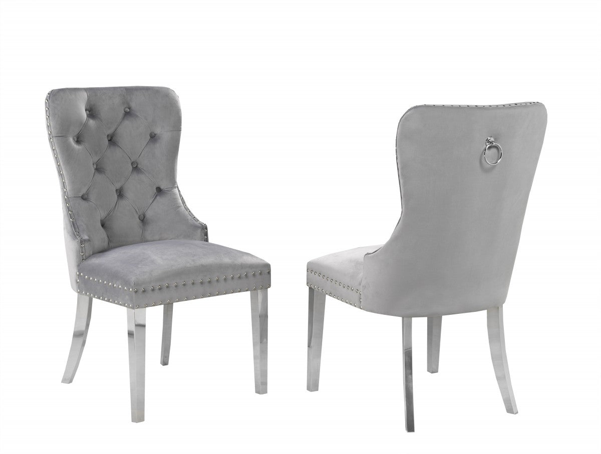 Grey/Chrome Dining Chairs, Set of 2