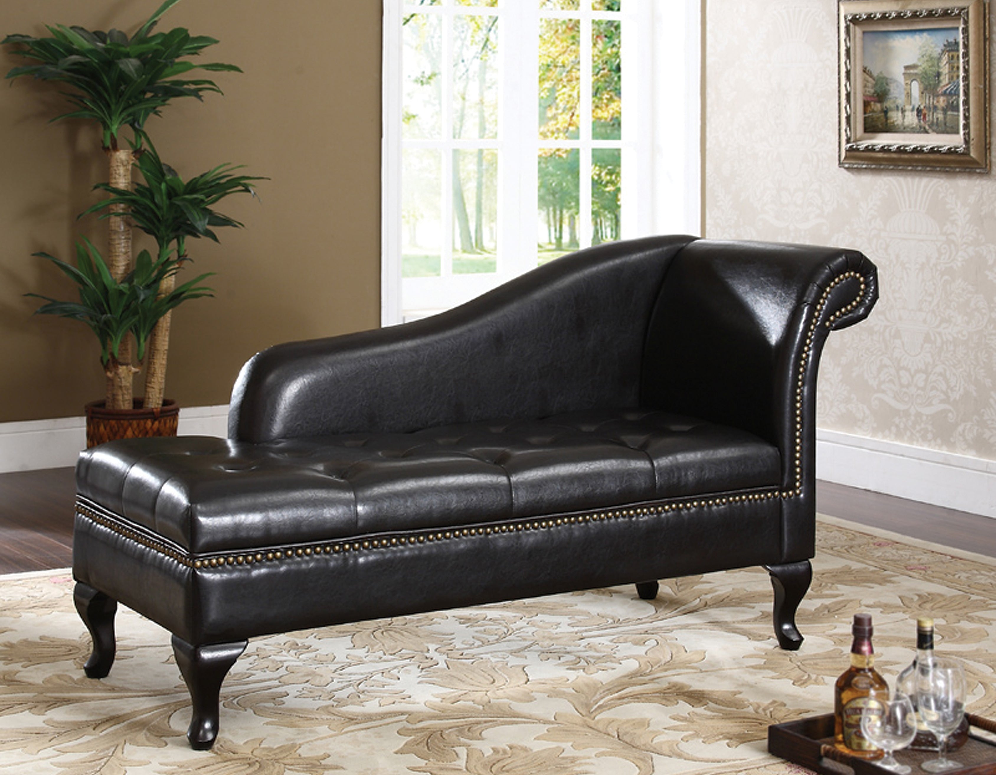 Leatherette Chaise Lounge with Storage