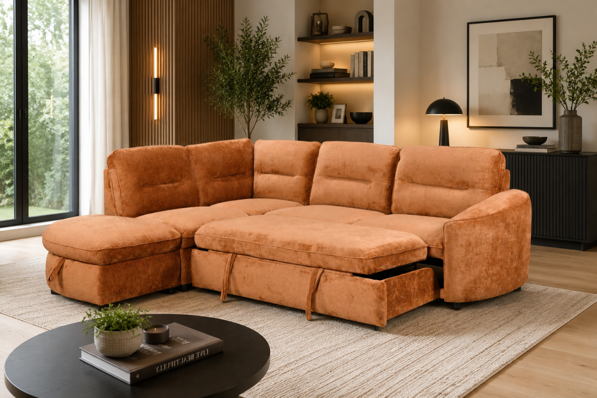 Harmony Sleeper Sectional in Burnt Orange