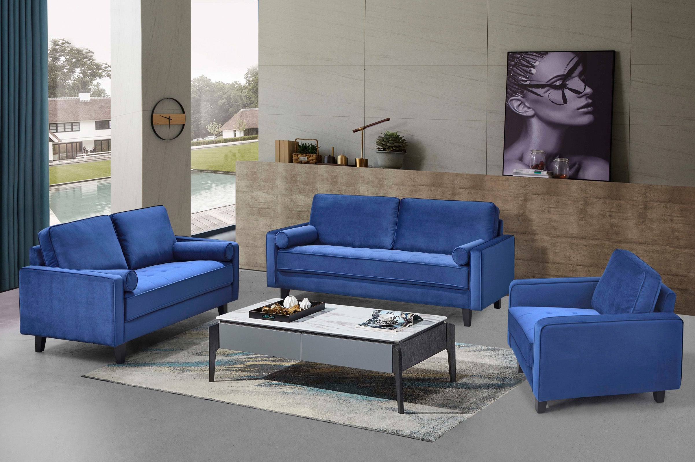 Toulouse 3pc Sofa Set in Blue