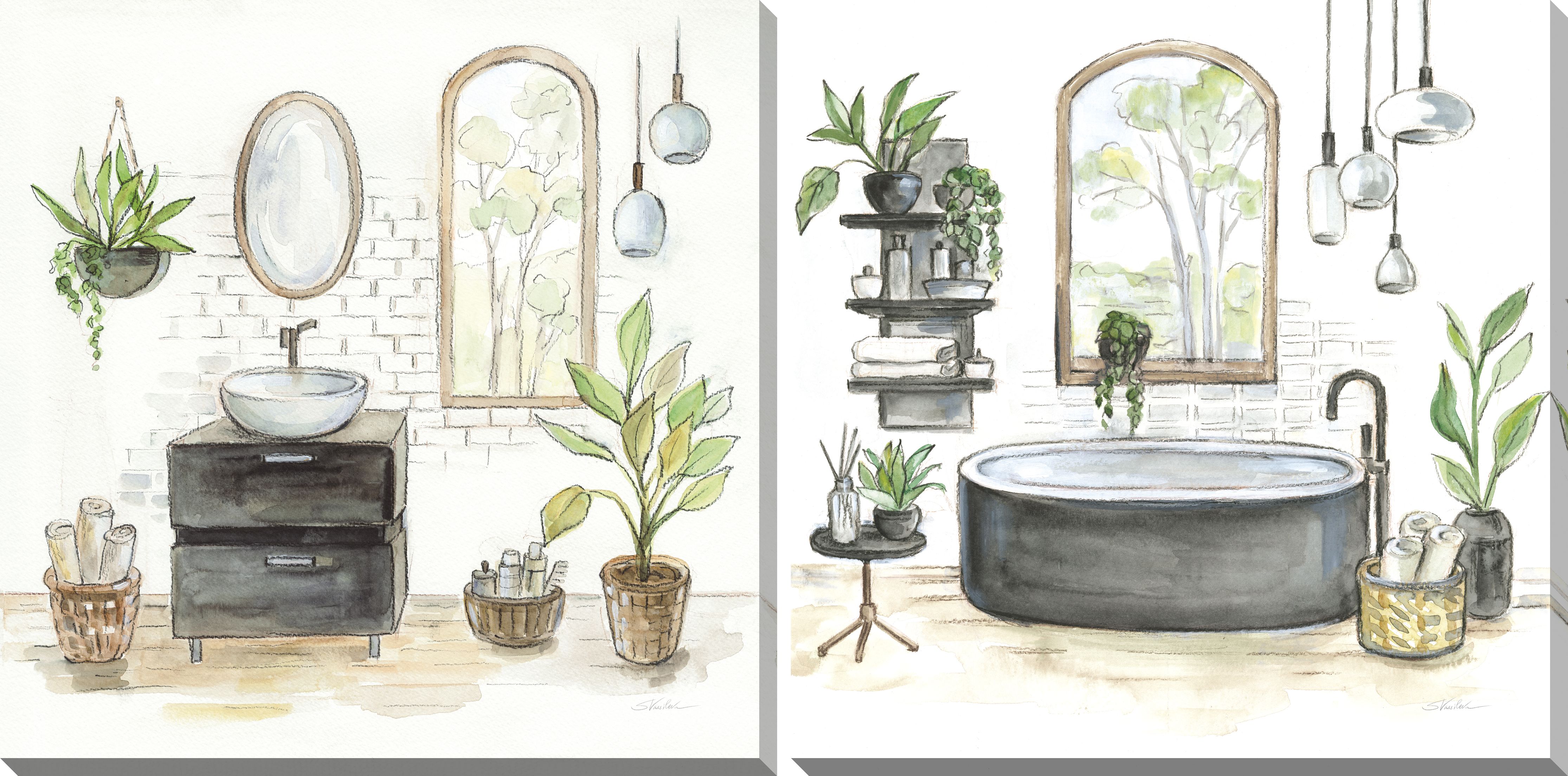 Black Tub & Sink, Set of 2 - 16" x 16"