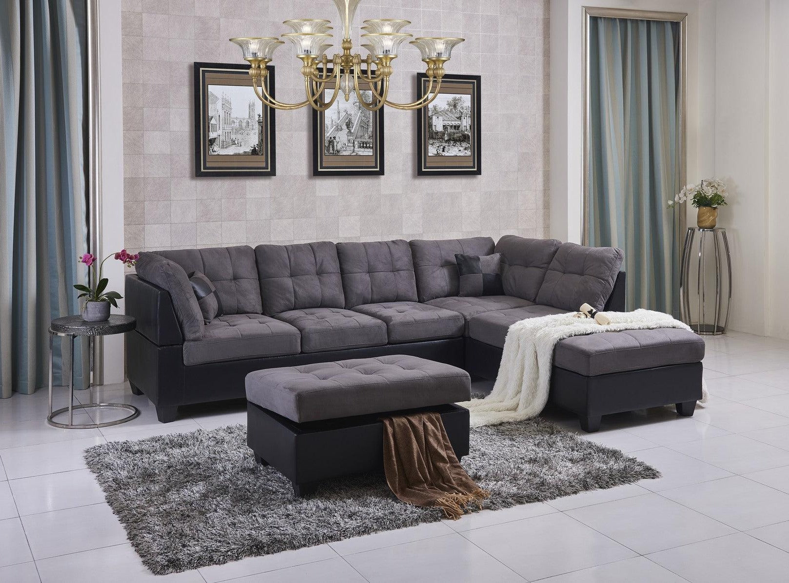 Eva USB Sectional & Storage Ottoman