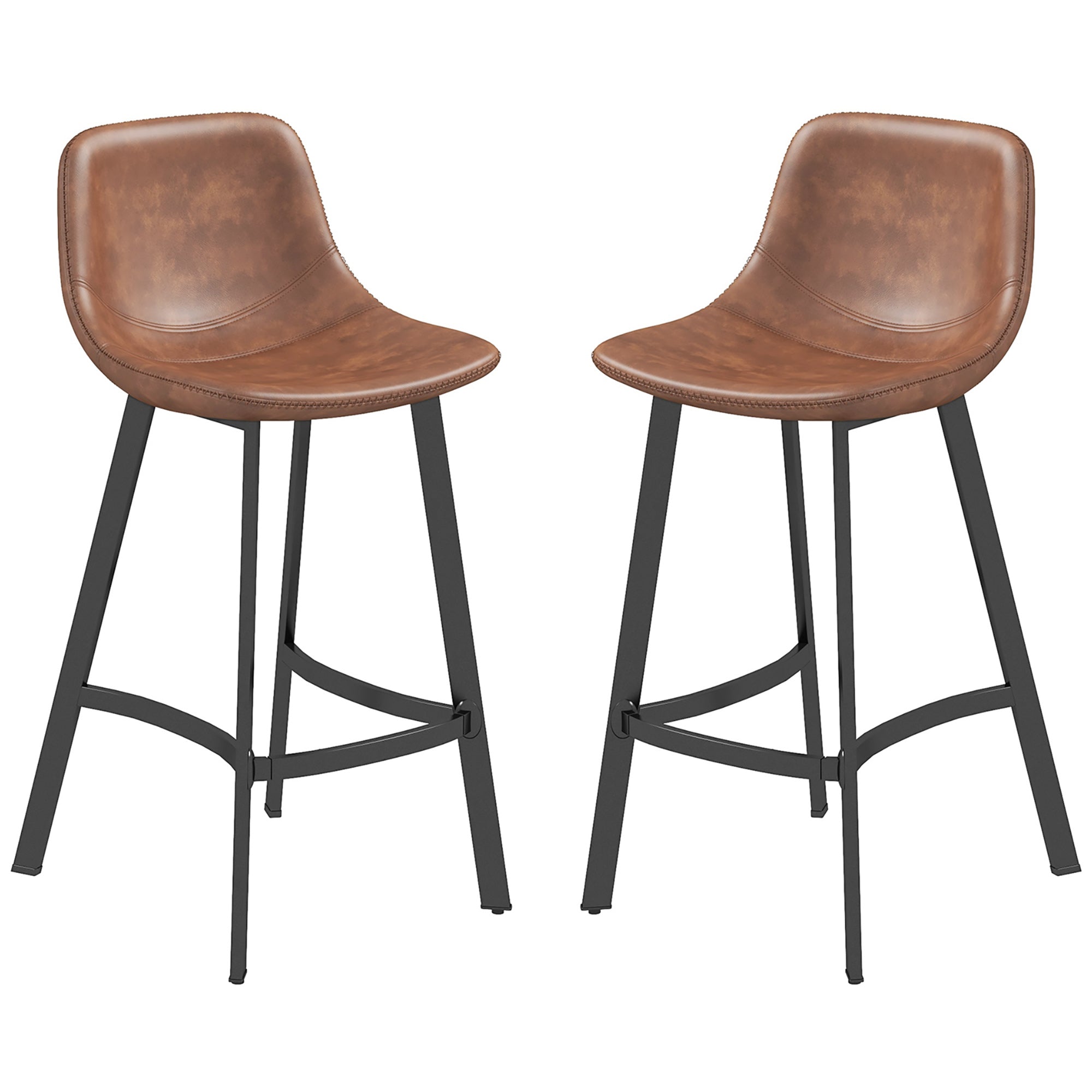 Andre Counter Height Stools with Backrest and Steel Legs-Set of 2-Brown