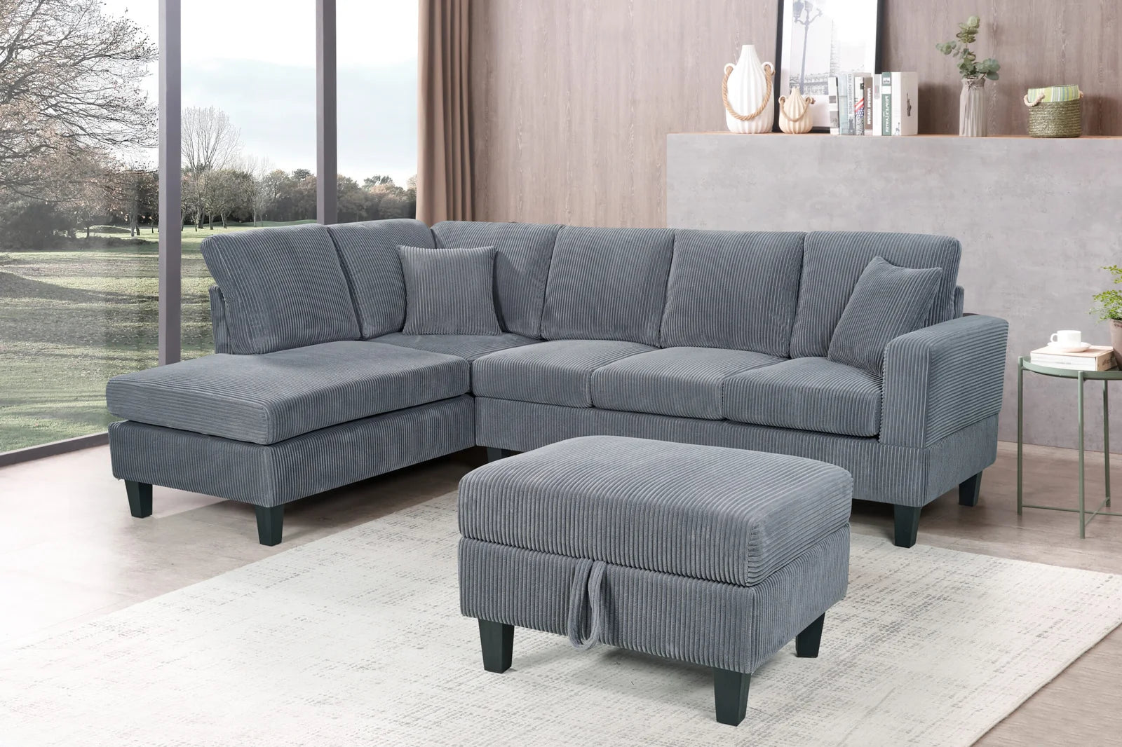 Cassidy Sectional with Storage Ottoman in Grey
