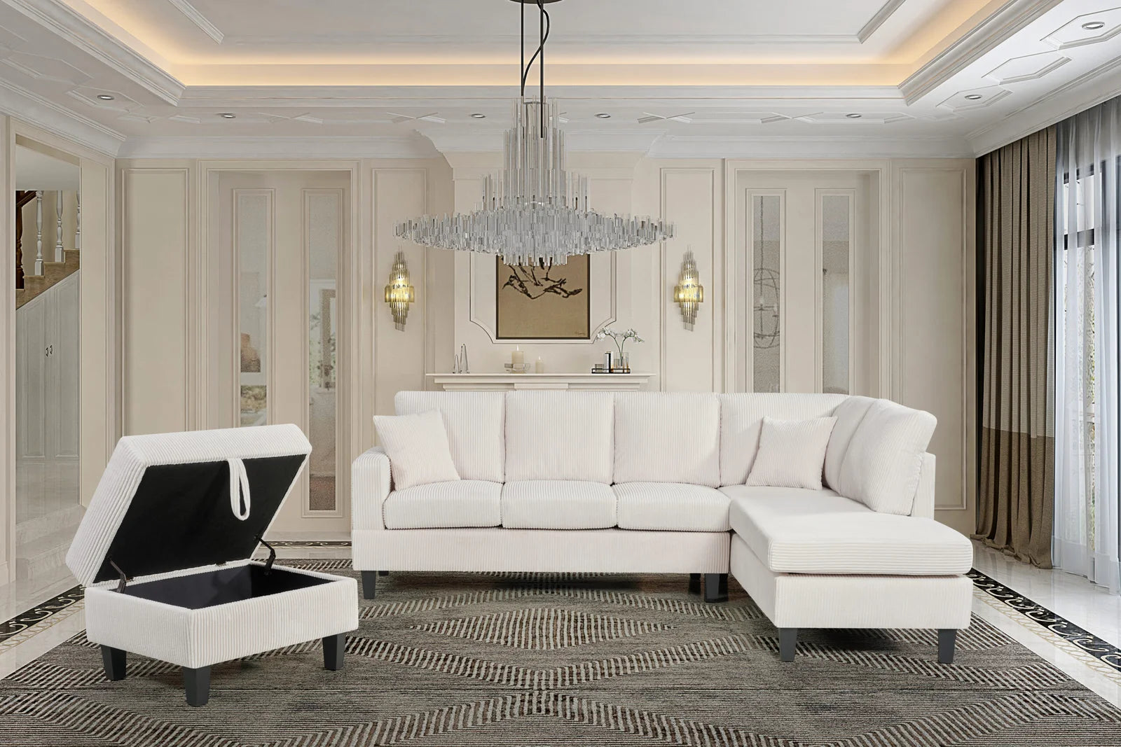 Cassidy Sectional with Storage Ottoman in Beige