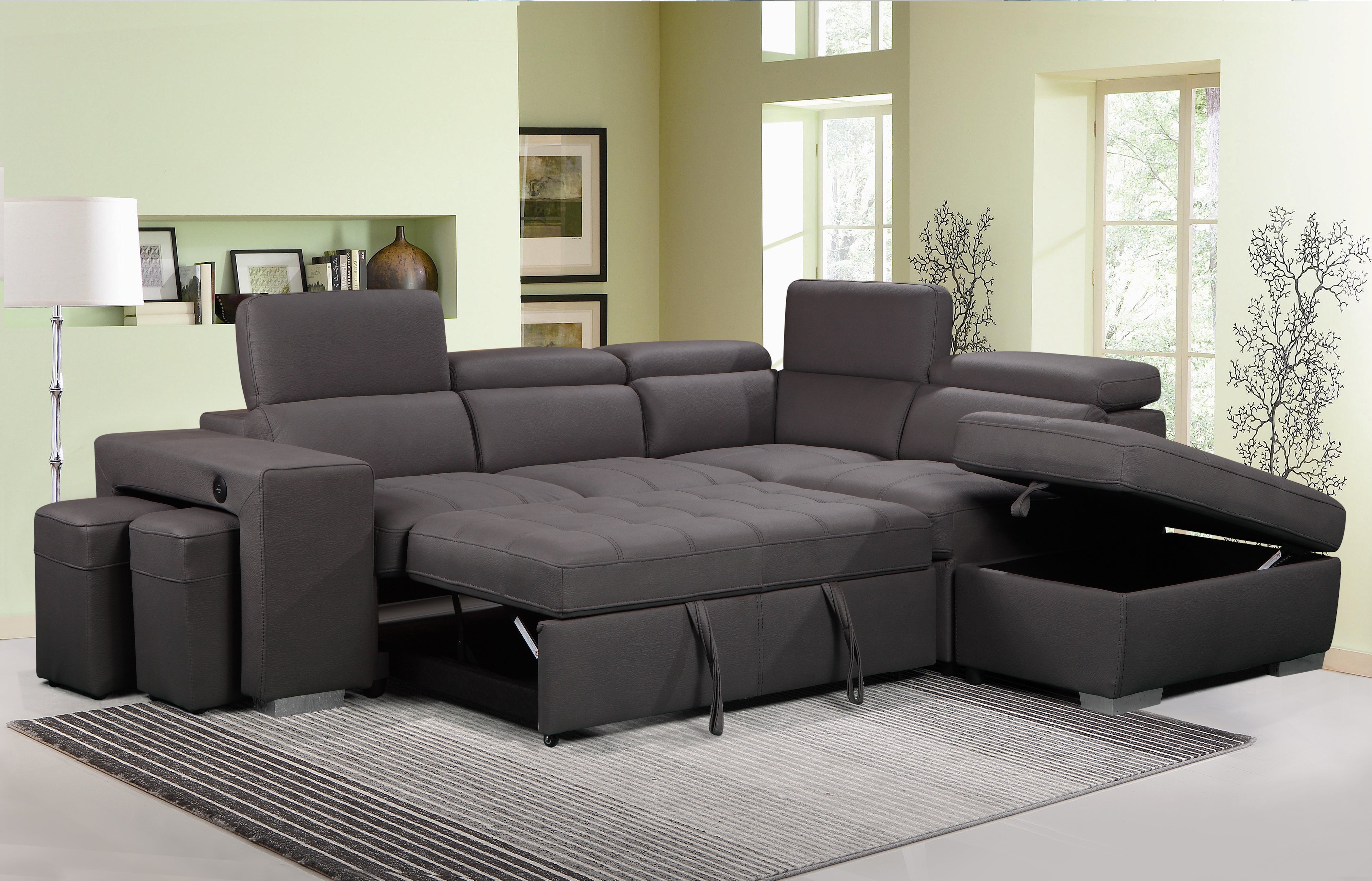Tania Sleeper Sectional in Grey