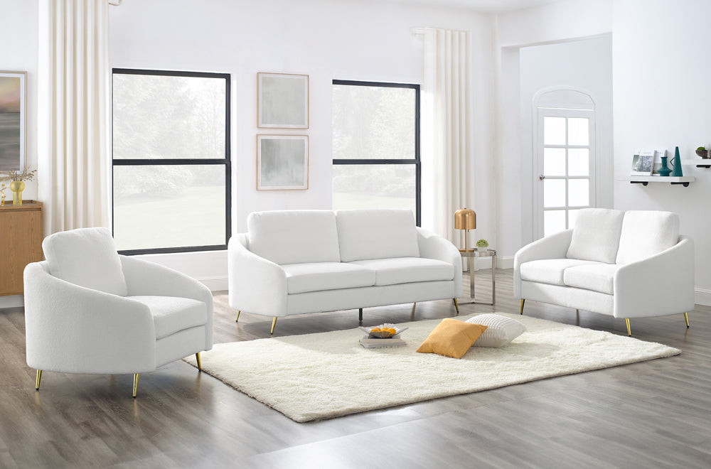 3pc White Boucle Sofa Set - T1312