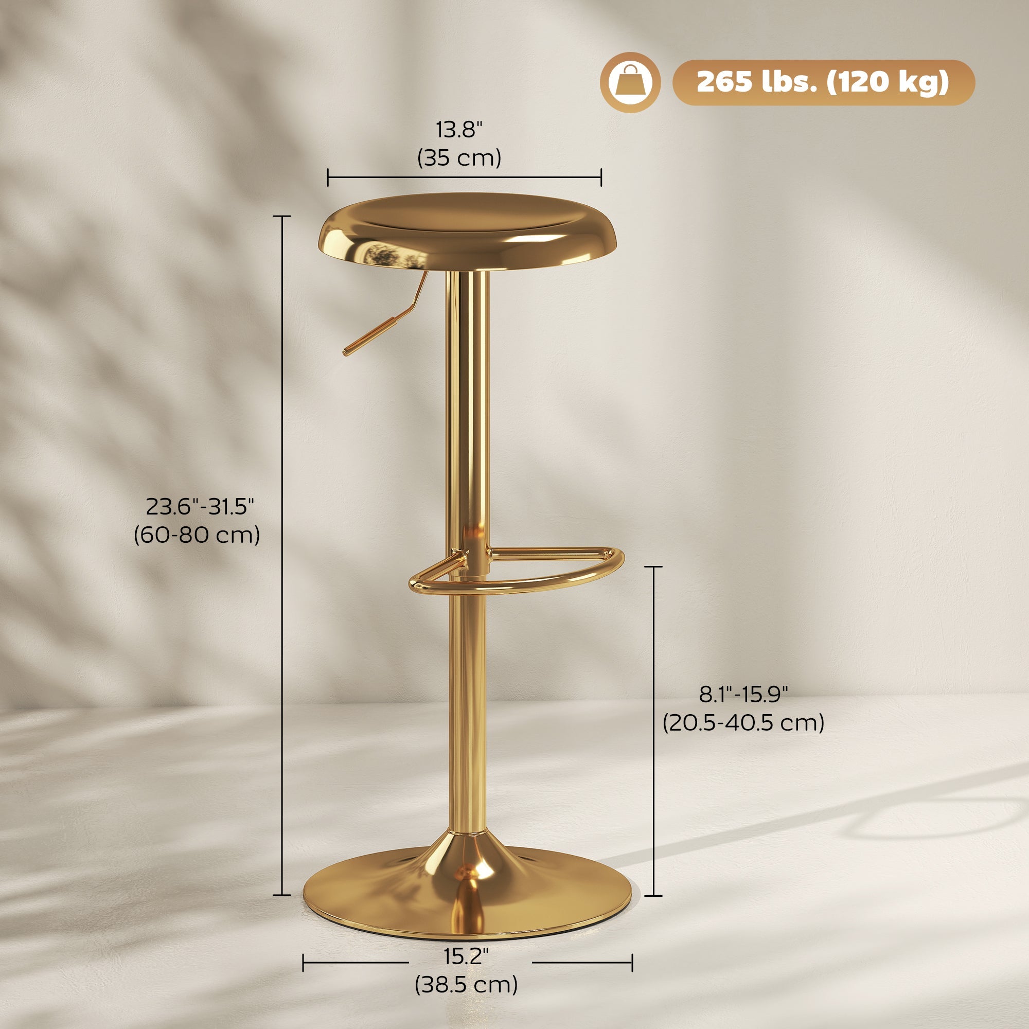 Canmore Modern Adjustable Counter/Bar Stools with Swivel-Set of 2-Gold