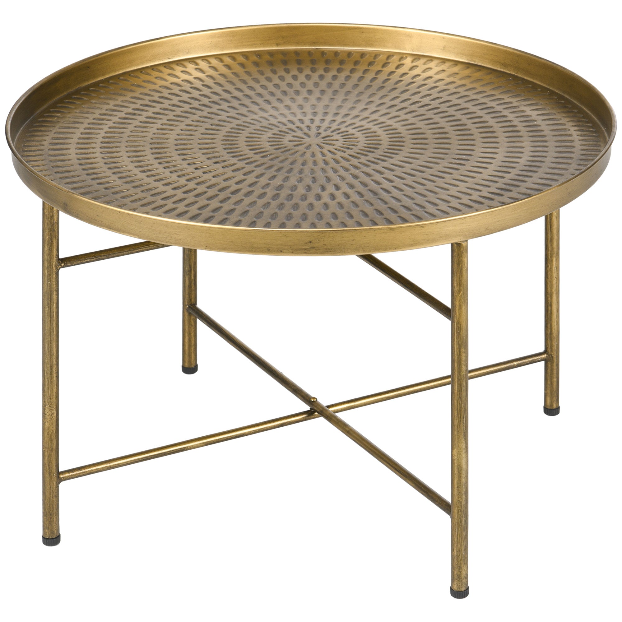 Dessie 24" Vintage Coffee Table with Hammered Tray Top and Metal Frame-Gold