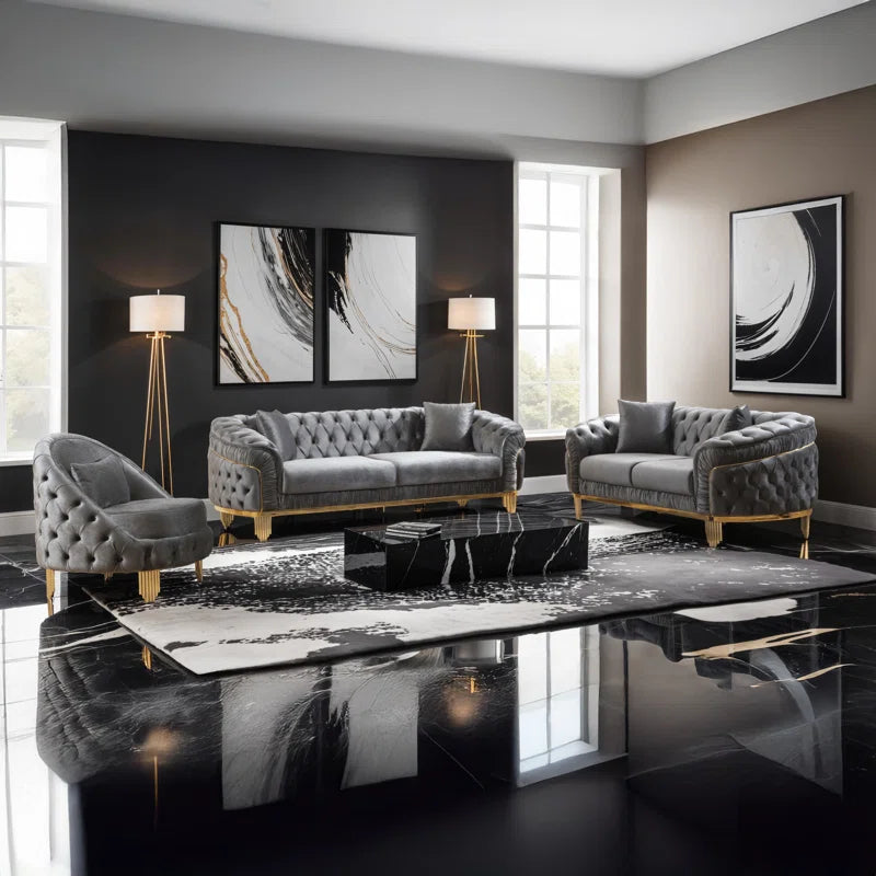 Vanessa 3-Piece Sofa Set in Grey