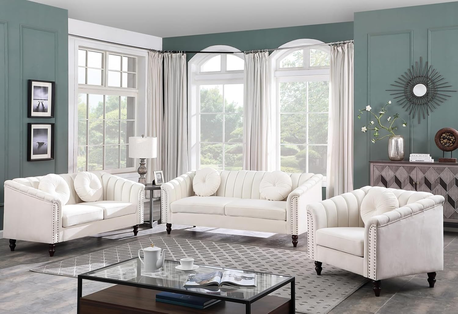 Zena 3pc Sofa Set in Cream