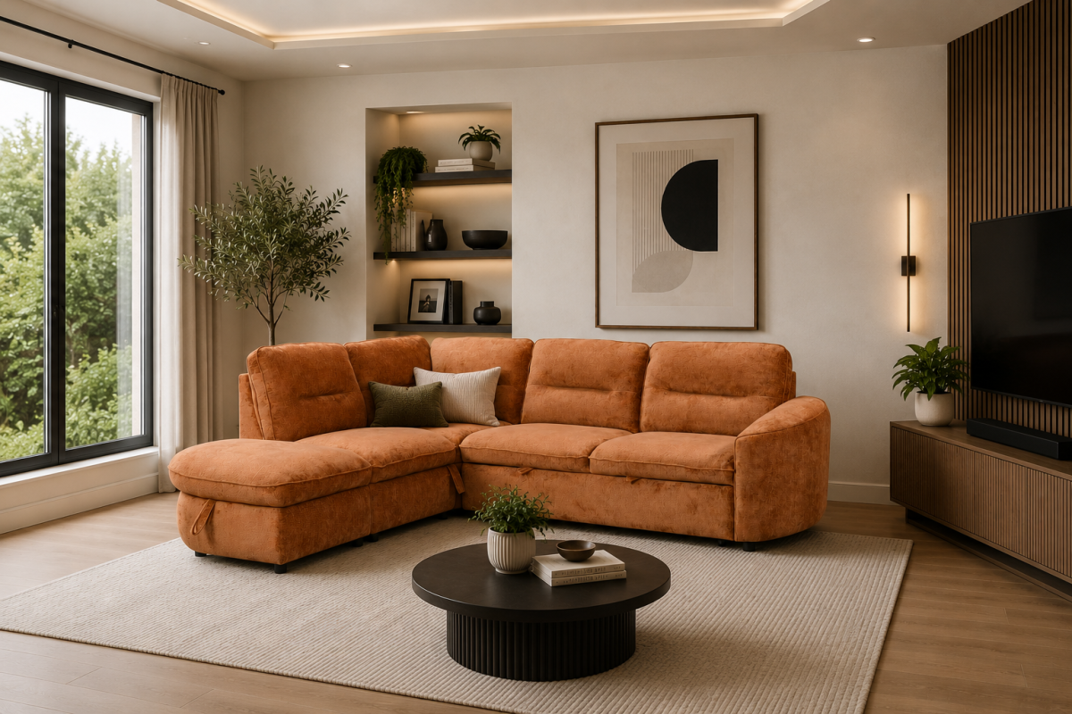 Harmony Sleeper Sectional in Burnt Orange