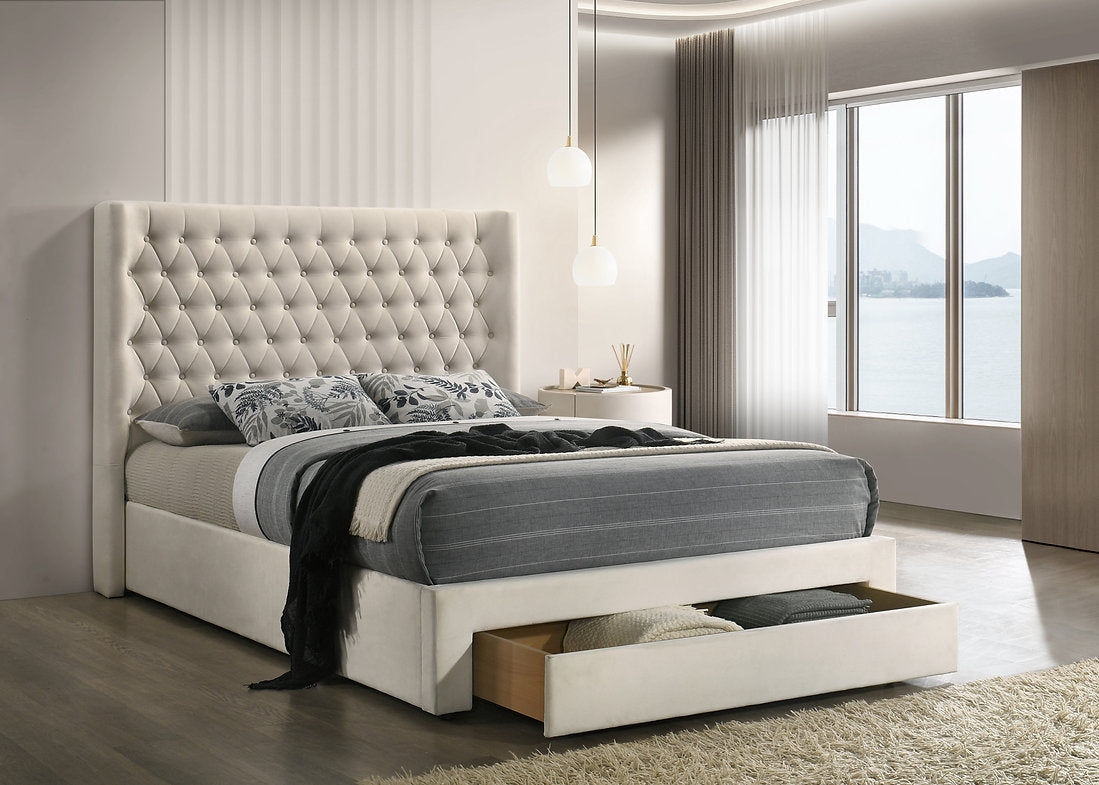 Ivory Velvet Storage Bed - IF-5760