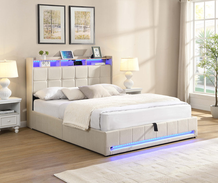 Cream Lift-up Storage Bed - IF-5404