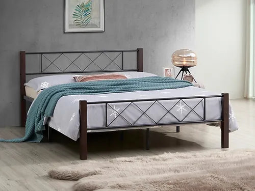 Metal Platform Bed w/ Wooden Posts - IF-125