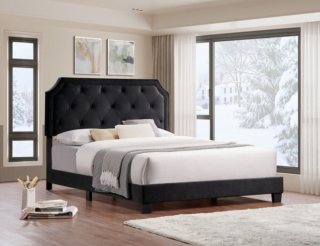 Black Velvet Platform Bed - IF-5613