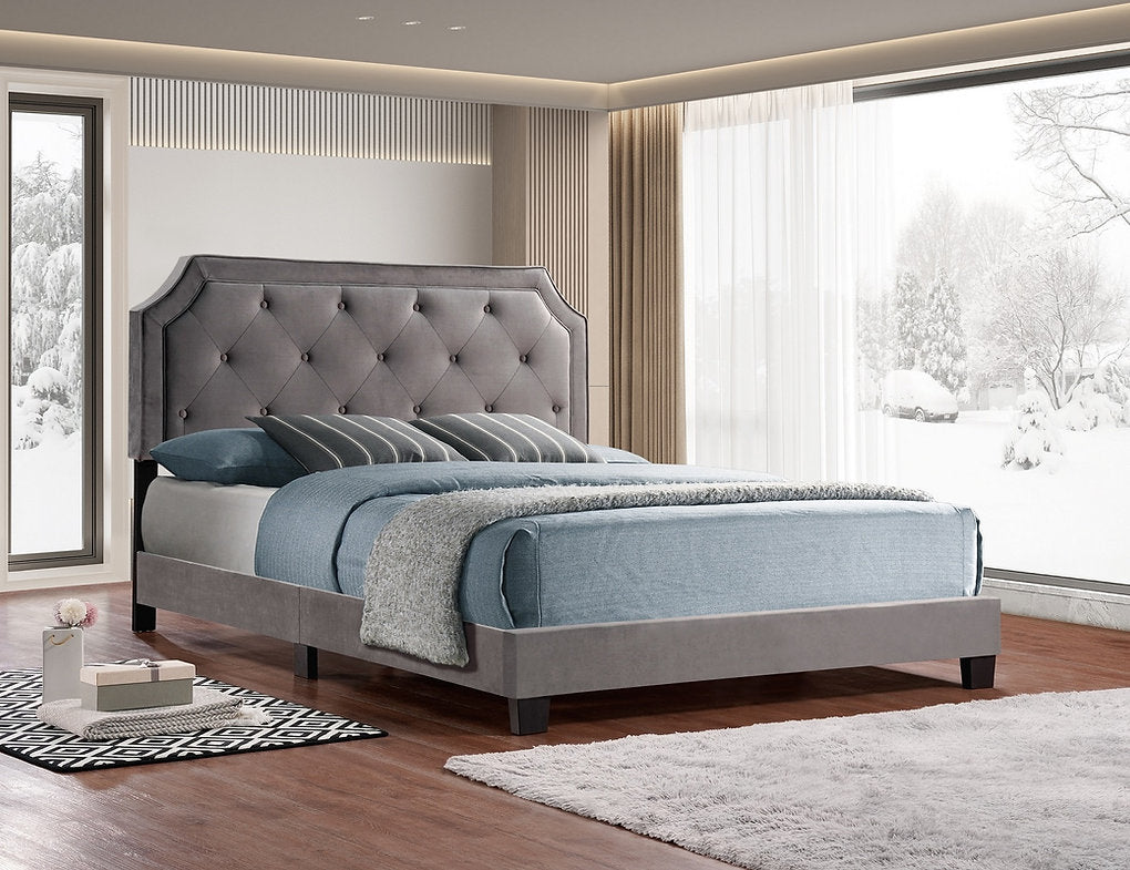 Grey Velvet Platform Bed - IF-5610