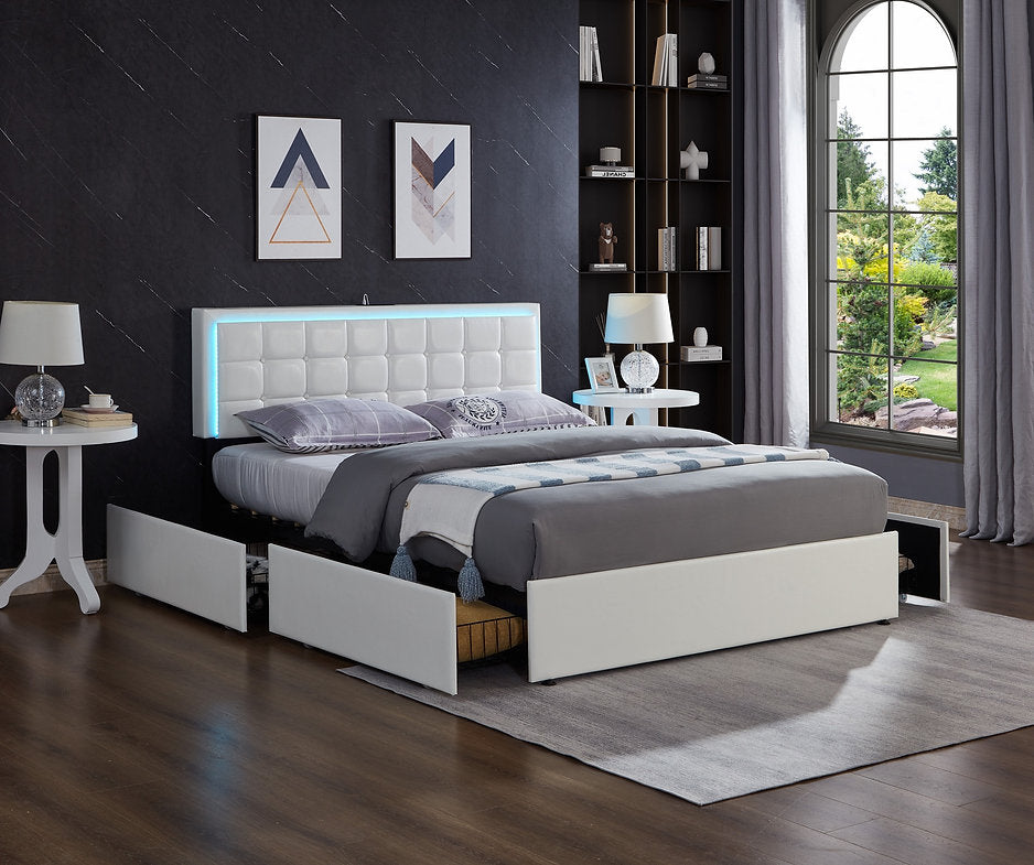 Vegan Leather LED Storage Bed - IF-5400
