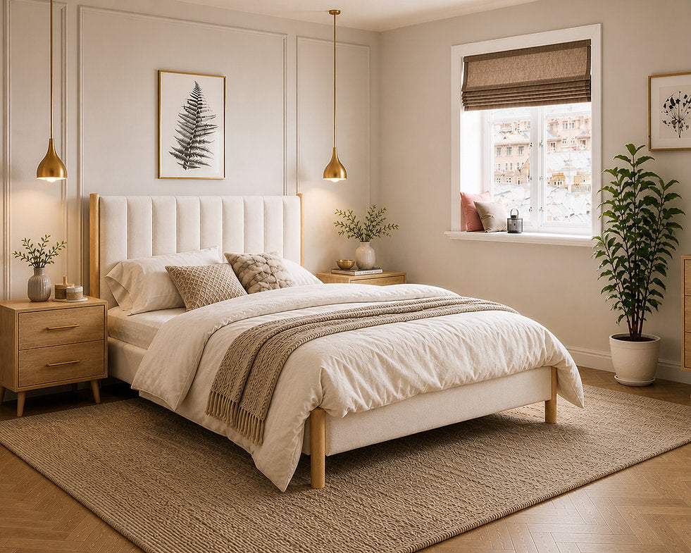 Cream Channel-Tufted Platform Bed - IF-5917