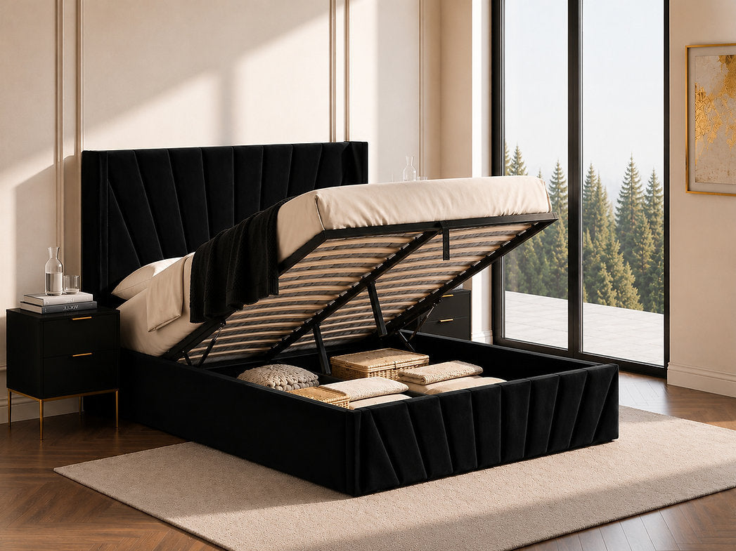 Black Velvet Lift-up Storage Bed - IF-5873