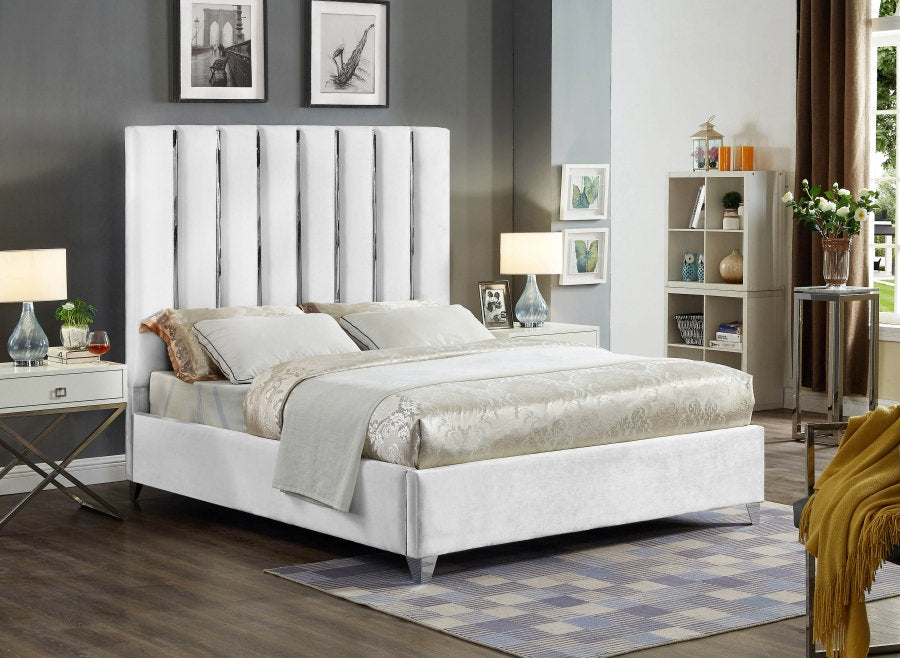 White Velvet Platform Bed - IF-5622