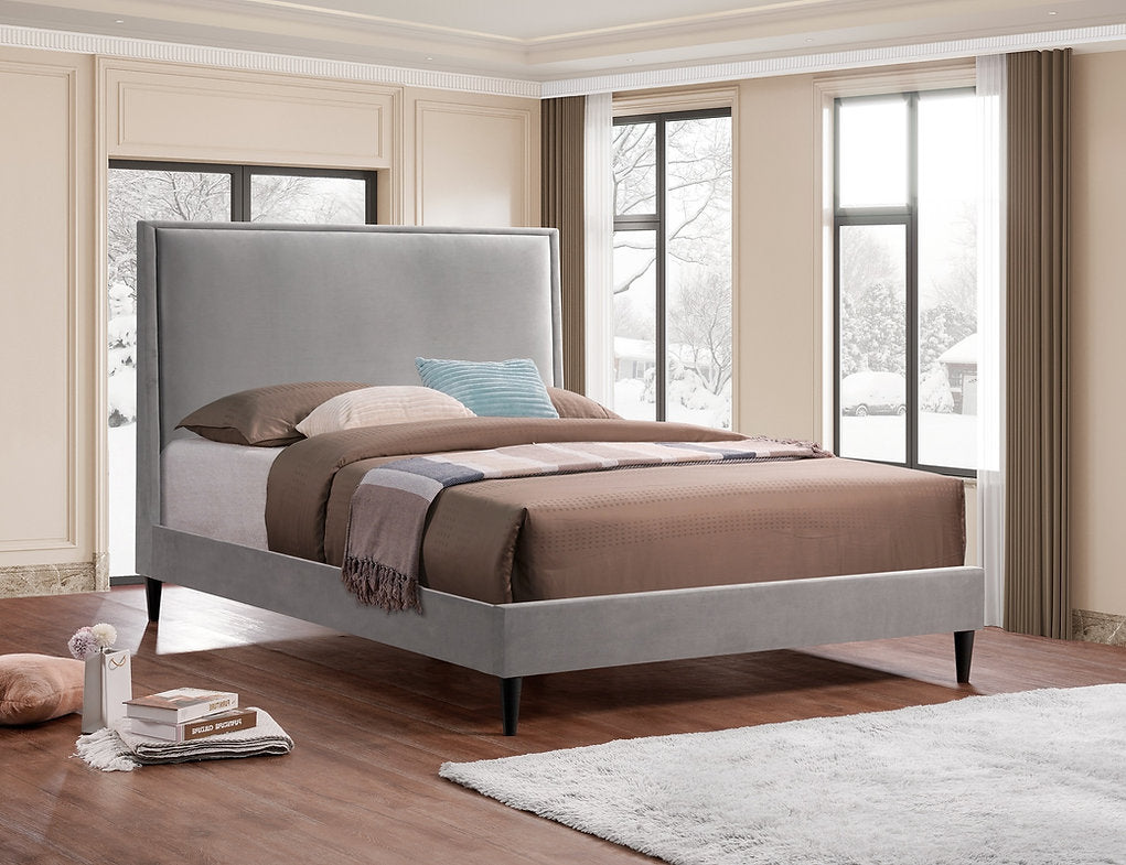 Grey Velvet Platform Bed - IF-5570