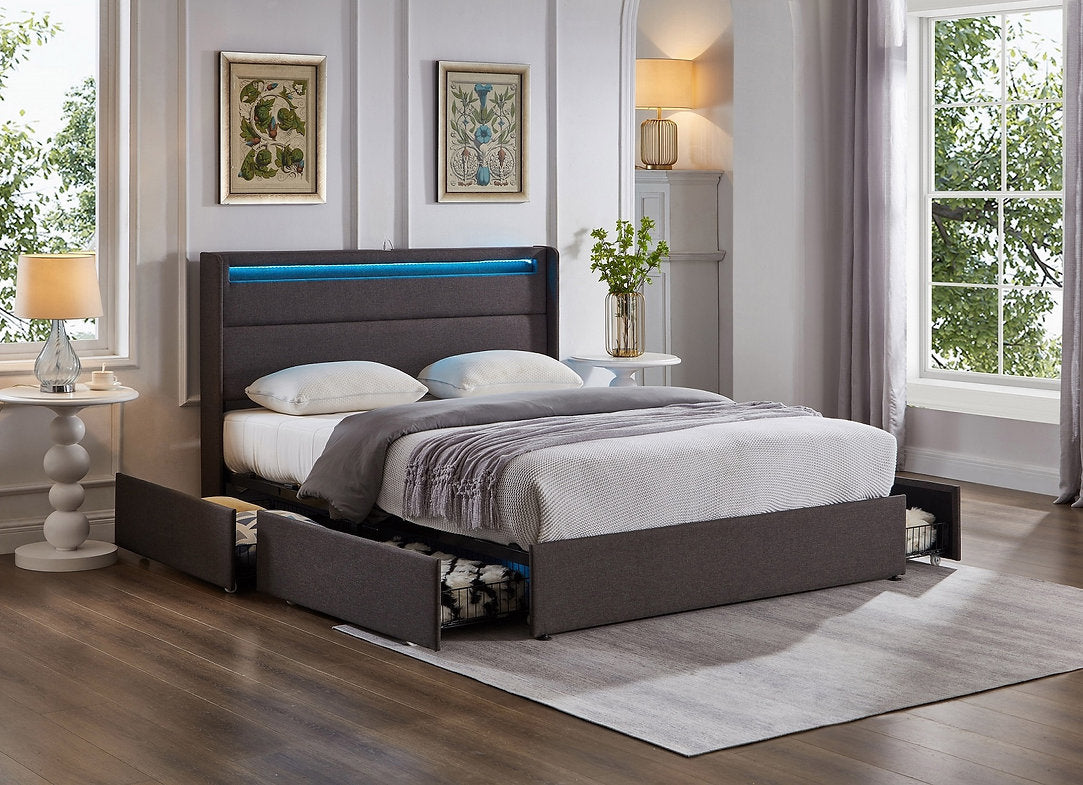 Wingback Storage Bed with LED & USB - IF-5343