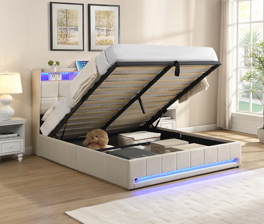 Cream Lift-up Storage Bed - IF-5404
