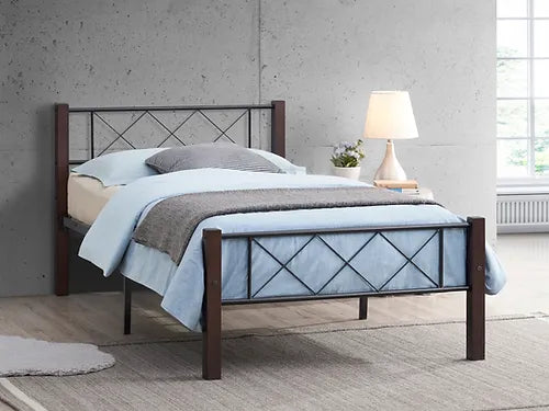 Metal Platform Bed w/ Wooden Posts - IF-125