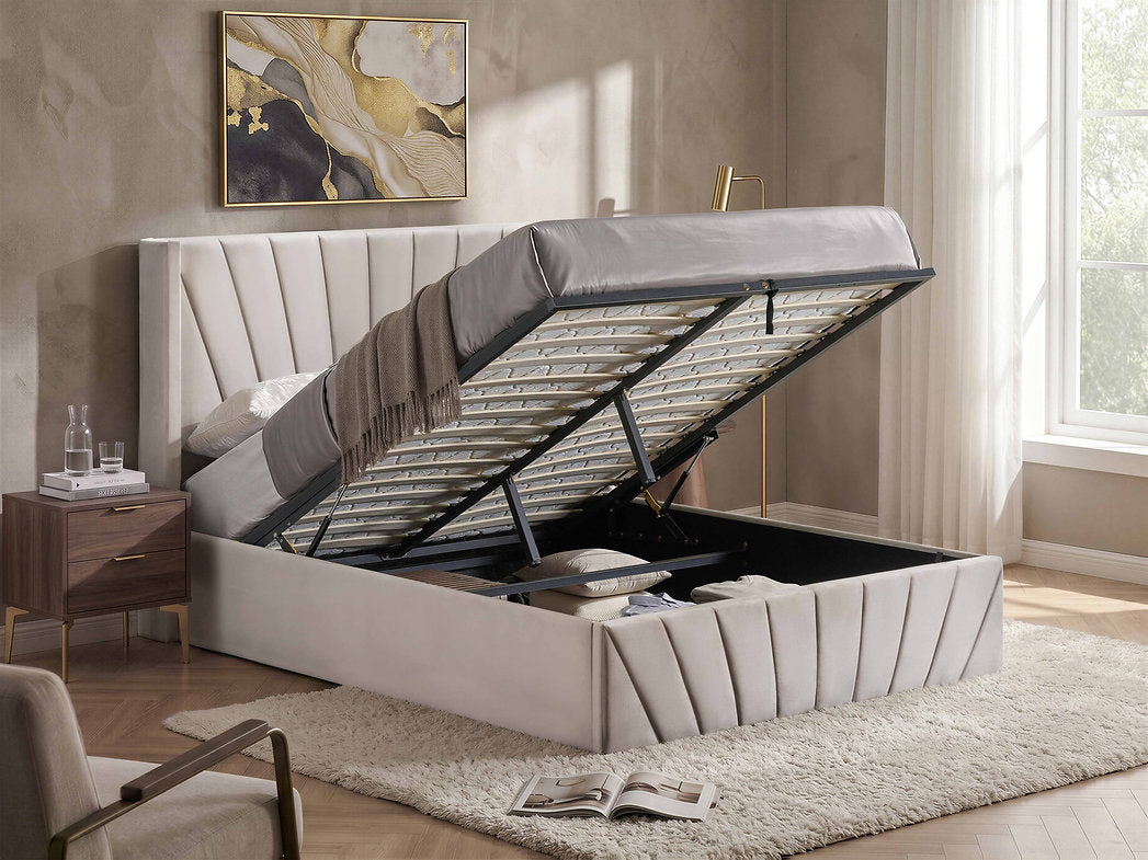 Ivory Velvet Lift-up Storage Bed - IF-5872