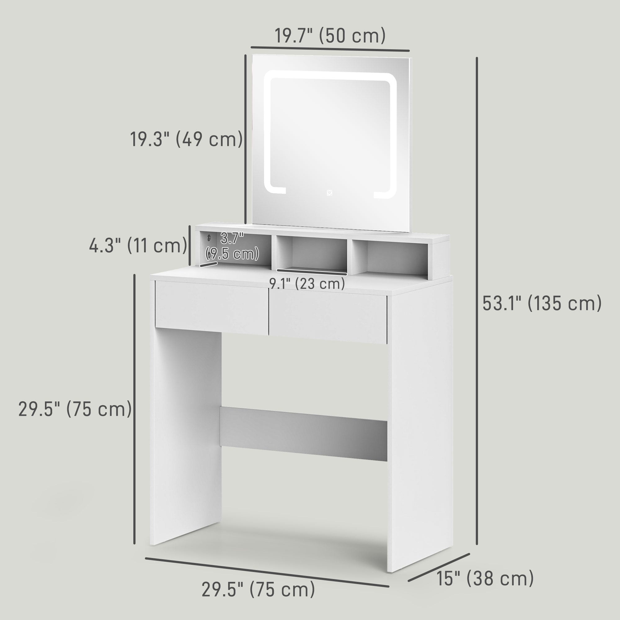 Zee Makeup Vanity Desk with LED Lights-White