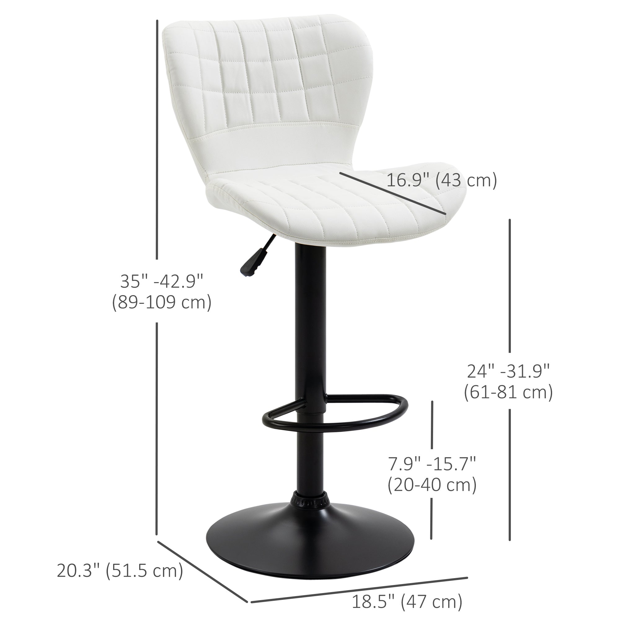 Avion Counter/Barstools with Adjustable Height and Swivel-Set of 2-White